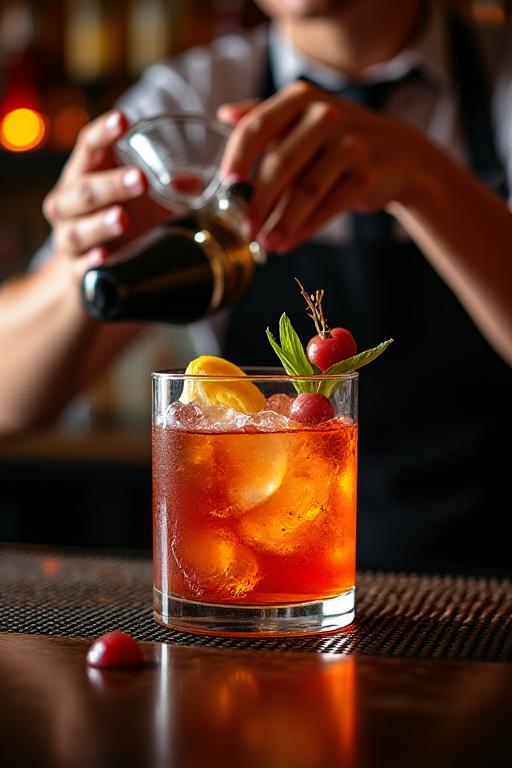 A handcrafted cocktail being prepared at the inn's bar.